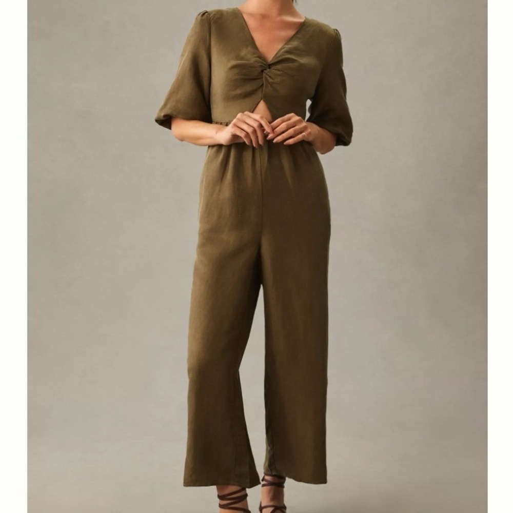 Sancia Anthropologie Sancia Aida Twist Jumpsuit‎ Womens XL (est) Olive Wide Leg
